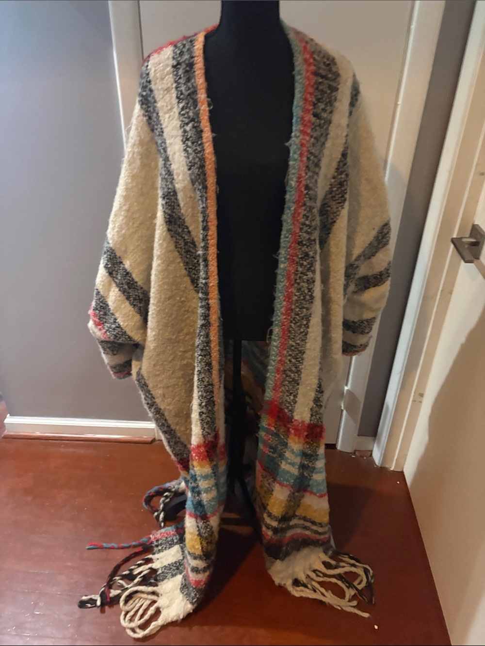 Cozy Ivory Multicolor Striped Women's Open Cardigan Sweater